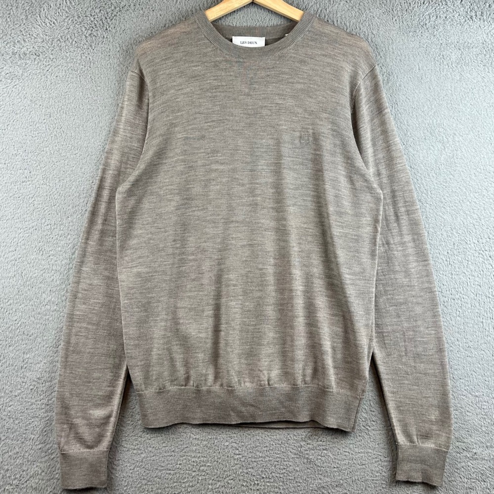 Les Deux Mens Crewneck Sweater wool Melange Knit Logo Size Medium